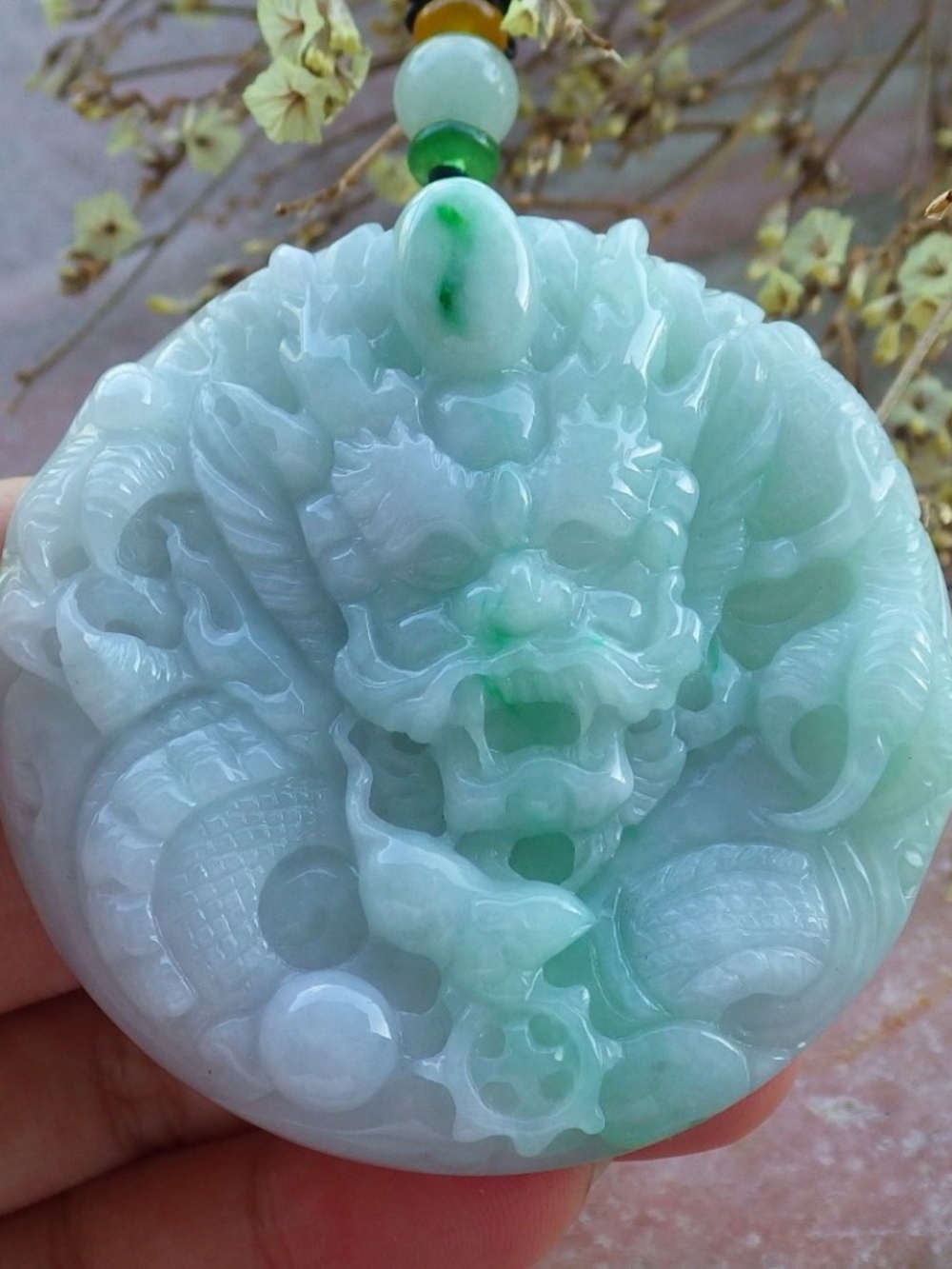 Certified Natural Burma A Jade Jadeite Zodiac Dragon Pendant Necklace